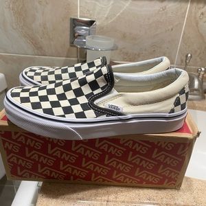 Black & white checkered board slip on vans women size 6